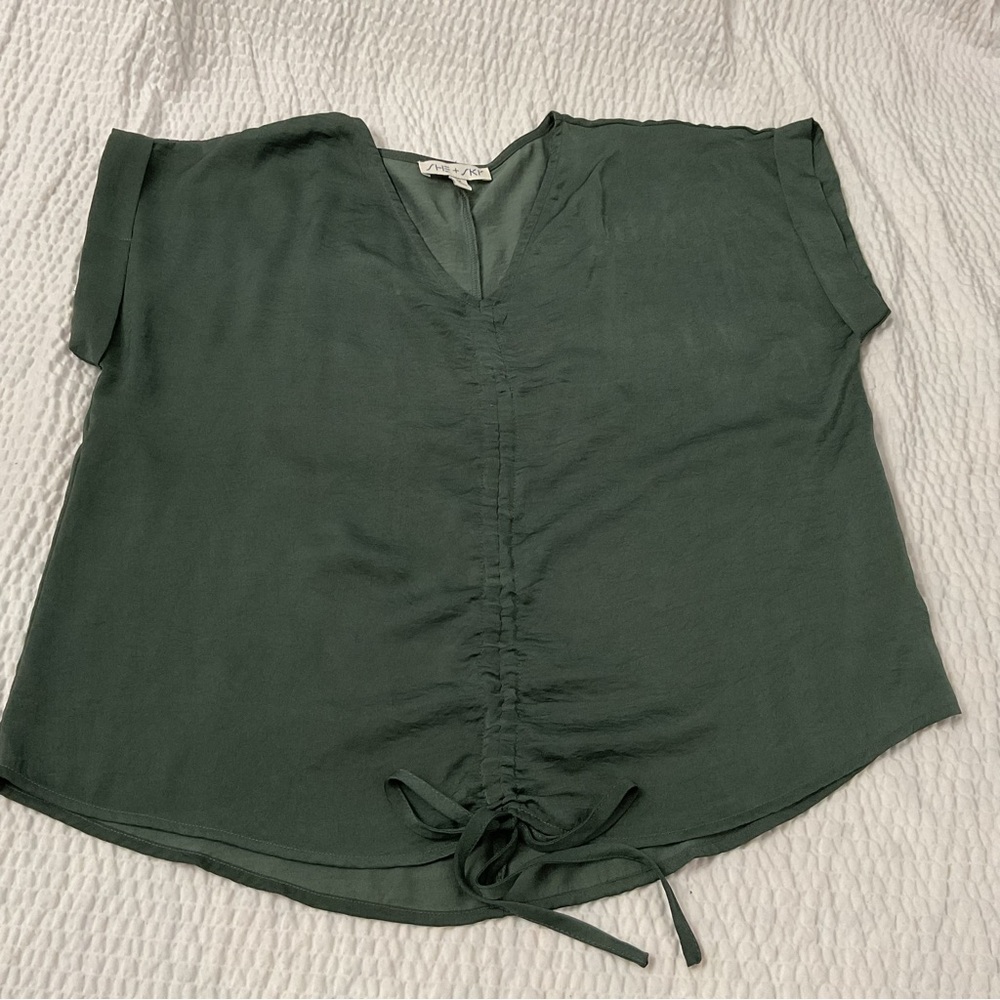 She + Sky Ruched Cord Relaxed V-Neck Blouse